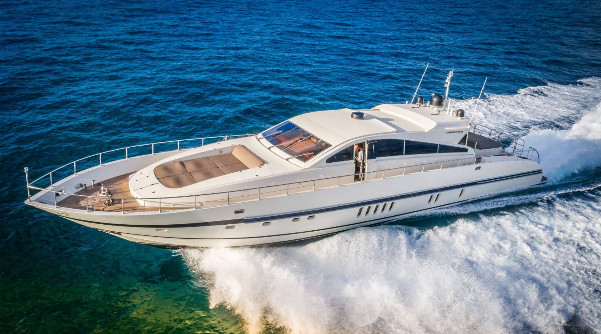 Leopard 90 motor yacht in turquoise Caribbean waters