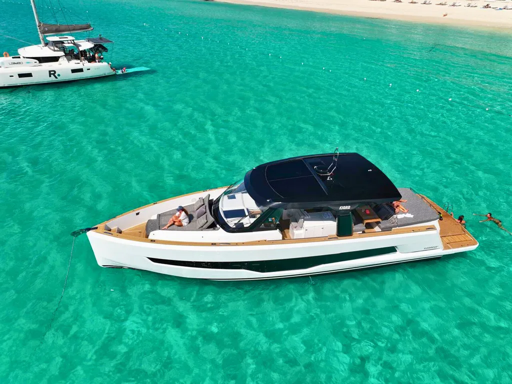 Fjord 53 day yacht at anchor