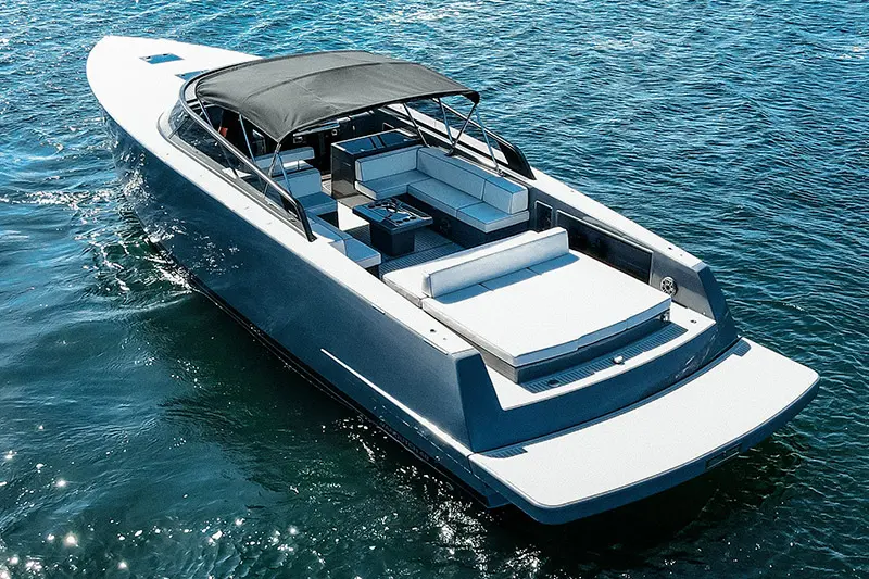 VanDutch 48 cruising at speed off the coast